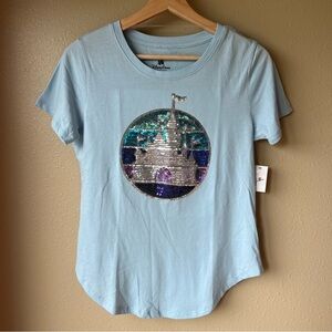 Disney Parks Bling T-Shirt Women’s XS Disneyland Cinderella Castle Blue Vacation